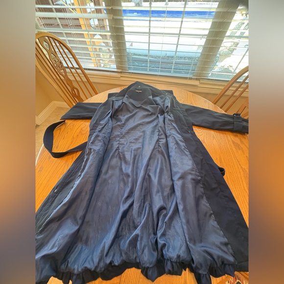 Samuel Dong Bubble Trench Rain Coat women's size L midnight blue belted elegant - Picture 12 of 13